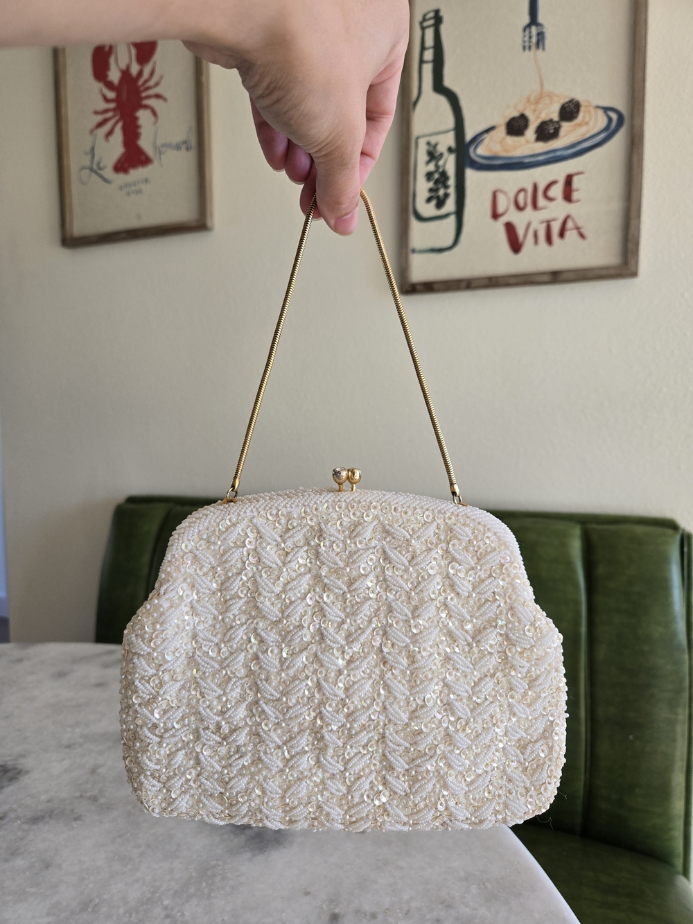 Vintage | Walborg Ivory Beaded Evening Bag | Gold